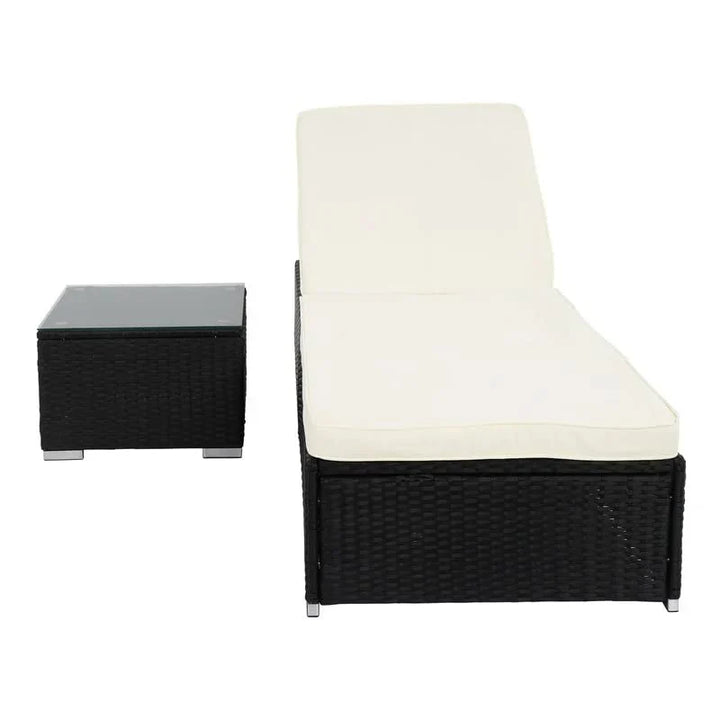 Virasat Gaston Outdoor Swimming Poolside Lounger With 1 Side Table (Black + White)