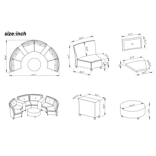 Virasat 8 Seater Half-Moon Sofa Outdoor Patio Set Grey Cushion-VIRASAT FURNITURE & FURNISHING