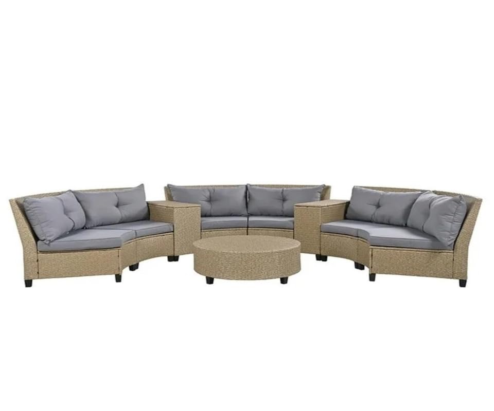 Virasat 8 Seater Half-Moon Sofa Outdoor Patio Set Grey Cushion-VIRASAT FURNITURE & FURNISHING
