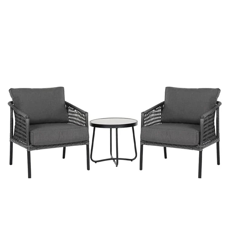 Virasat Morton Outdoor Patio Seating Set 2 Chairs and 1 Table Set (Dark Grey)