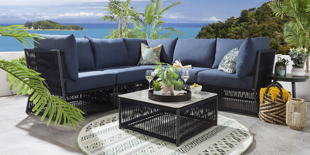 Virasat Bustillo Outdoor Sofa Set 5 Seater and 1 Center Table Set (Blue) Braided & Rope