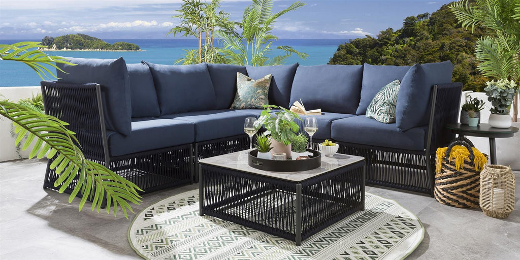 Virasat Outdoor Sofa Set 5 Seater and 1 Center Table Set (Blue) Braided & Rope-VIRASAT FURNITURE & FURNISHING