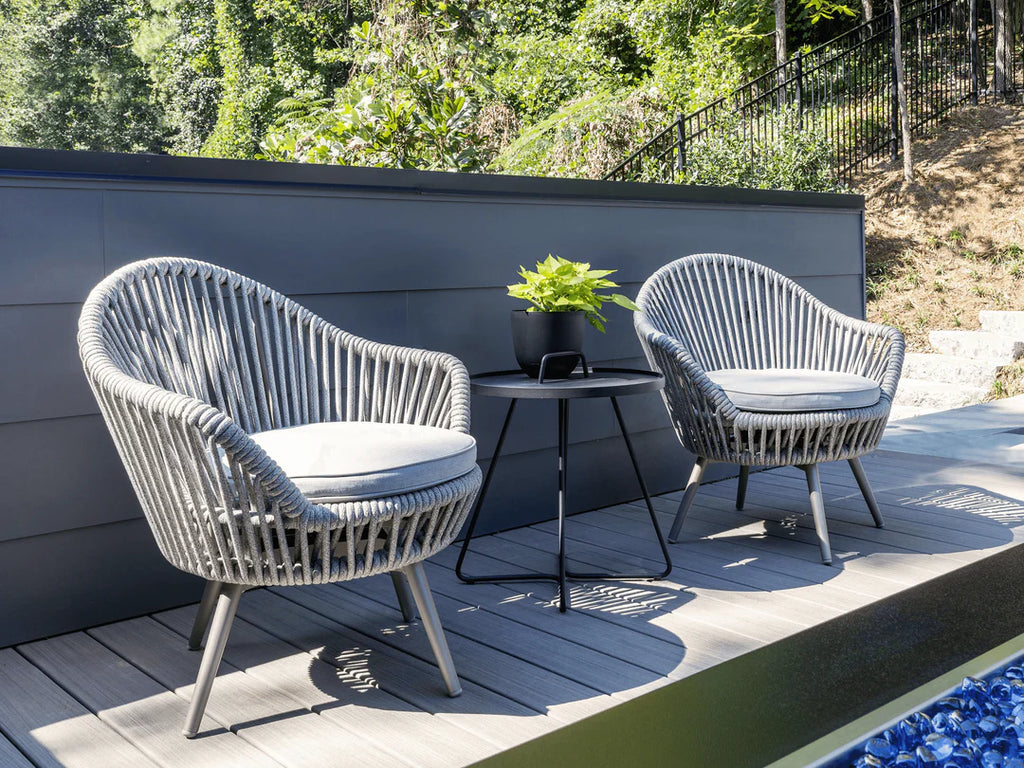 VIRASAT FURNITURE FAUX OUTDOOR PATIO SEATING SET 2 CHAIRS AND 1 TABLE SET (GREY) BRAIDED & ROPE