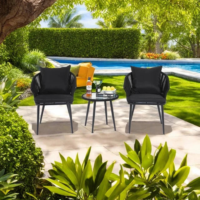 Virasat Outdoor Patio Seating Set 2 Chairs and 1 Table Set Braided & Rop-VIRASAT FURNITURE & FURNISHING