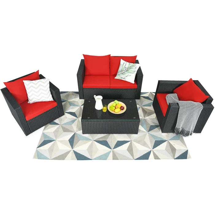 Virasat Outdoor Sofa Set 2 Seater, 2 Single Seater and 1 Center Table (Red)-VIRASAT FURNITURE & FURNISHING