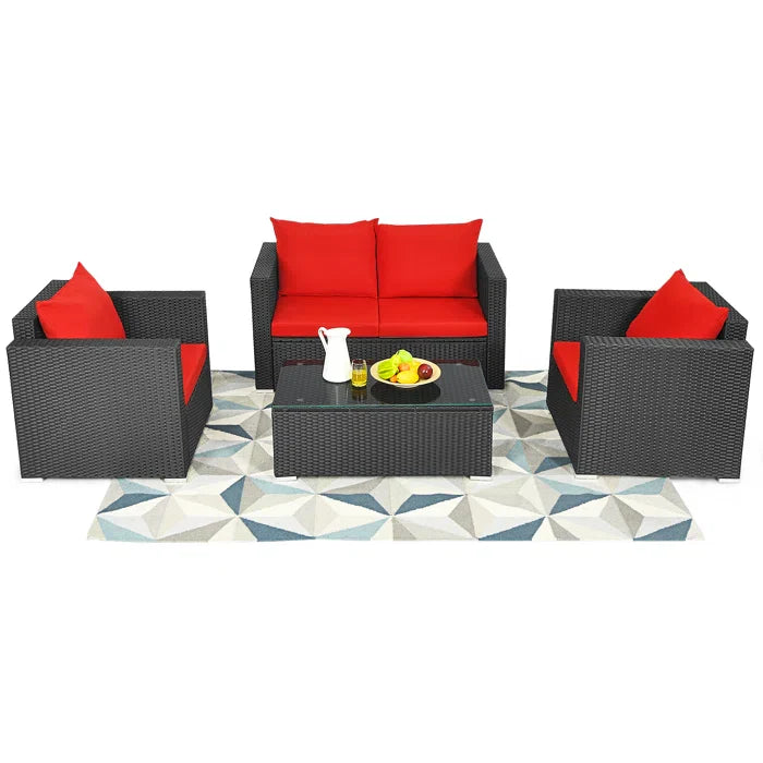 Virasat Outdoor Sofa Set 2 Seater, 2 Single Seater and 1 Center Table (Red)-VIRASAT FURNITURE & FURNISHING