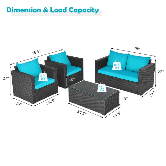 Virasat Outdoor Sofa Set 2 Seater, 2 Single seater and 1 Center Table (Blue)-VIRASAT FURNITURE & FURNISHING