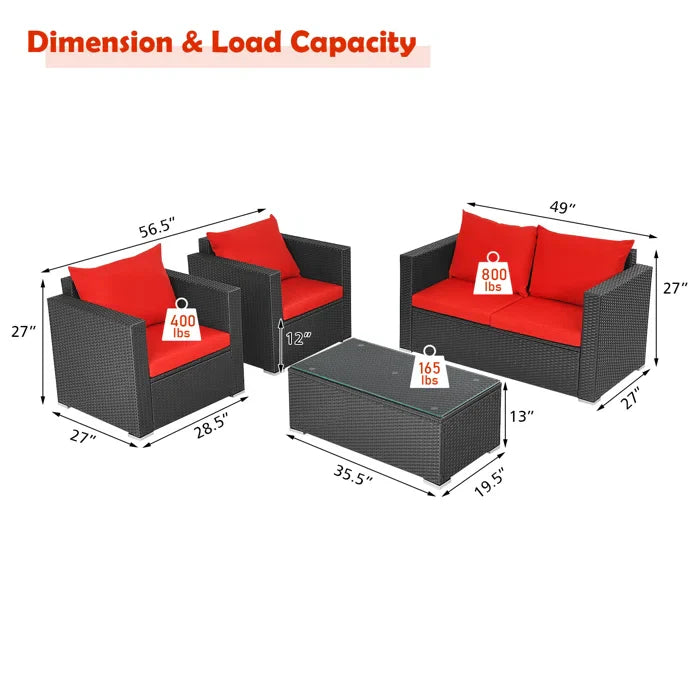 Virasat Outdoor Sofa Set 2 Seater, 2 Single Seater and 1 Center Table (Red)-VIRASAT FURNITURE & FURNISHING