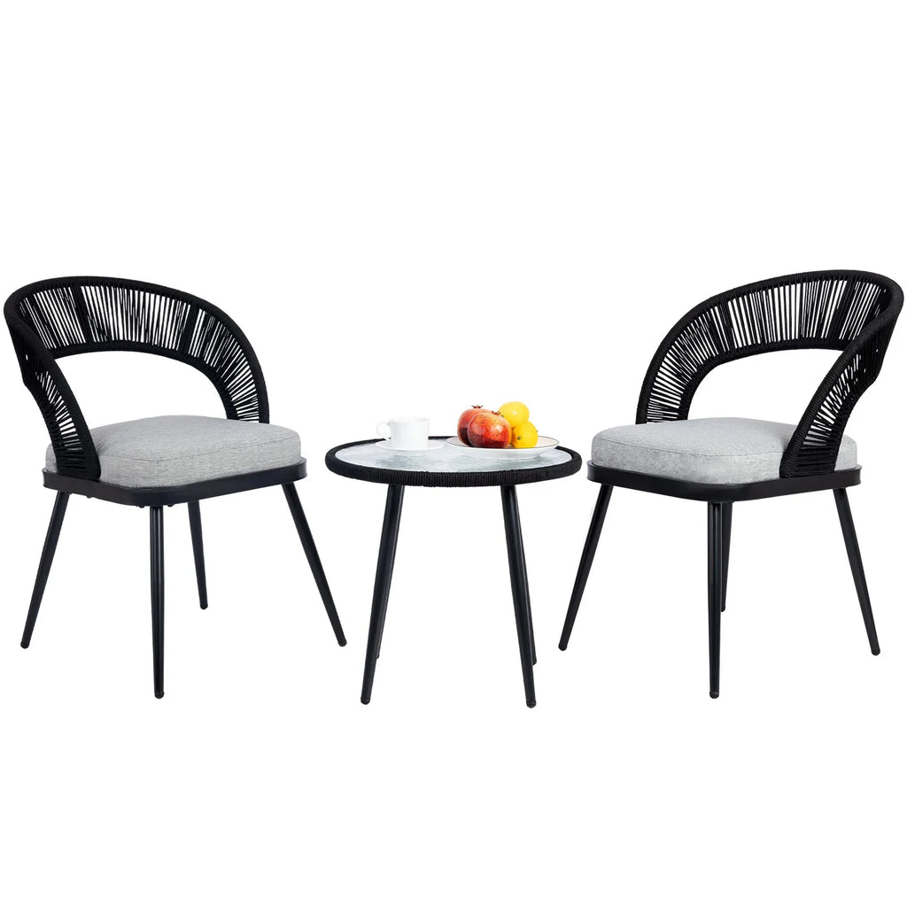 Virasat Outdoor Patio Seating Set 2 Chairs and 1 Table Set Braided & Rope-VIRASAT FURNITURE & FURNISHING