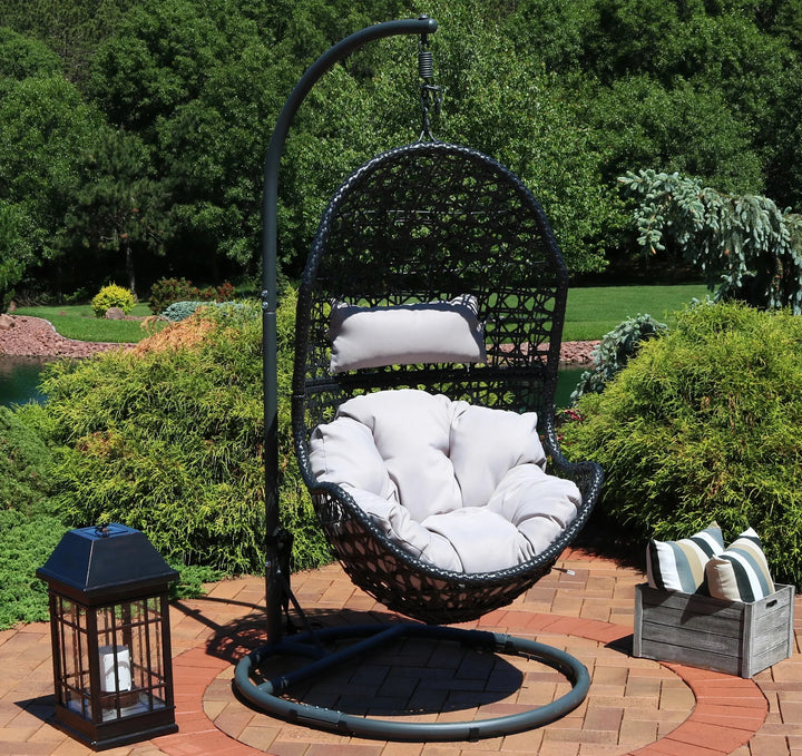 Virasat Perron Single Seater Hanging Swing With Stand For Balcony, Garden Swing (Black)