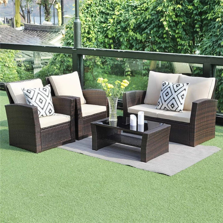 Virasat Leveque Outdoor Sofa Set 2 Seater, 2 Single seater and 1 Center Table (Brown)