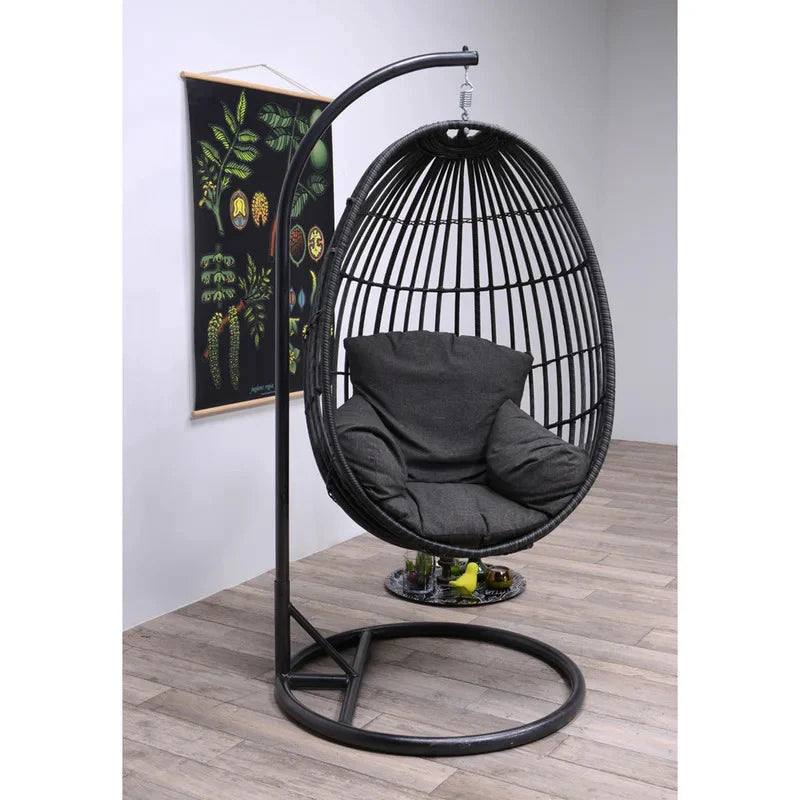 Virasat Single Seater Hanging Swing With Stand For Balcony, Garden Swing (Black)-VIRASAT FURNITURE & FURNISHING