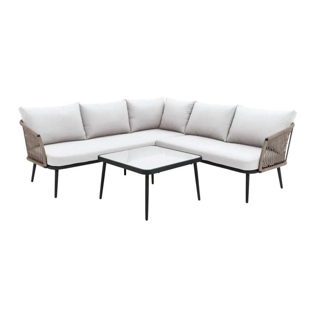 VIRASAT FURNITURE 5 SEATER L-SHAPE OUTDOOR HANDWOVEN ROPE SOFA SET (ALL-WEATHER)