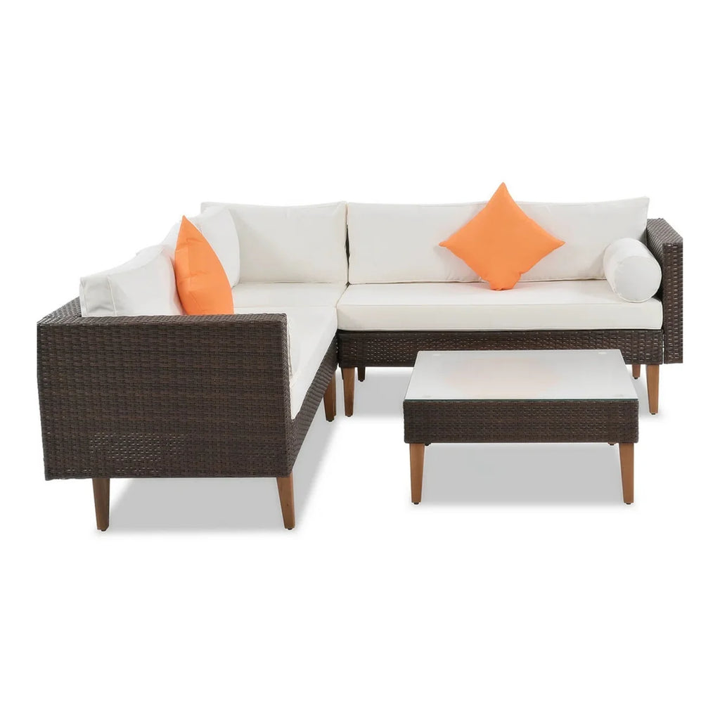 VIRASAT FURNITURE 7 SEATER L-SHAPE OUTDOOR WICKER SOFA SET 3-PIECE (BROWN & WHITE)