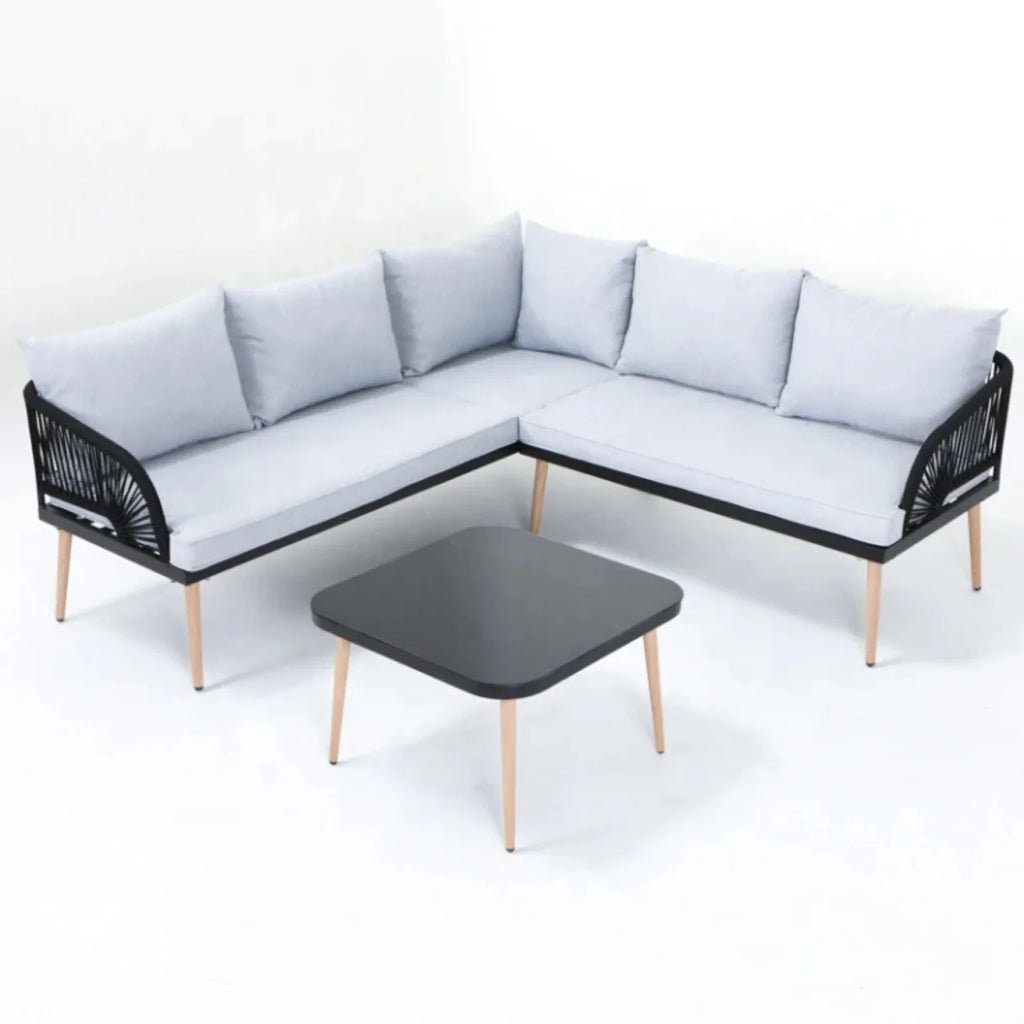 VIRASAT FURNITURE L-SHAPE OUTDOOR ROPE SOFA SET 6-SEATER WITH CENTER TABLE (GREY)