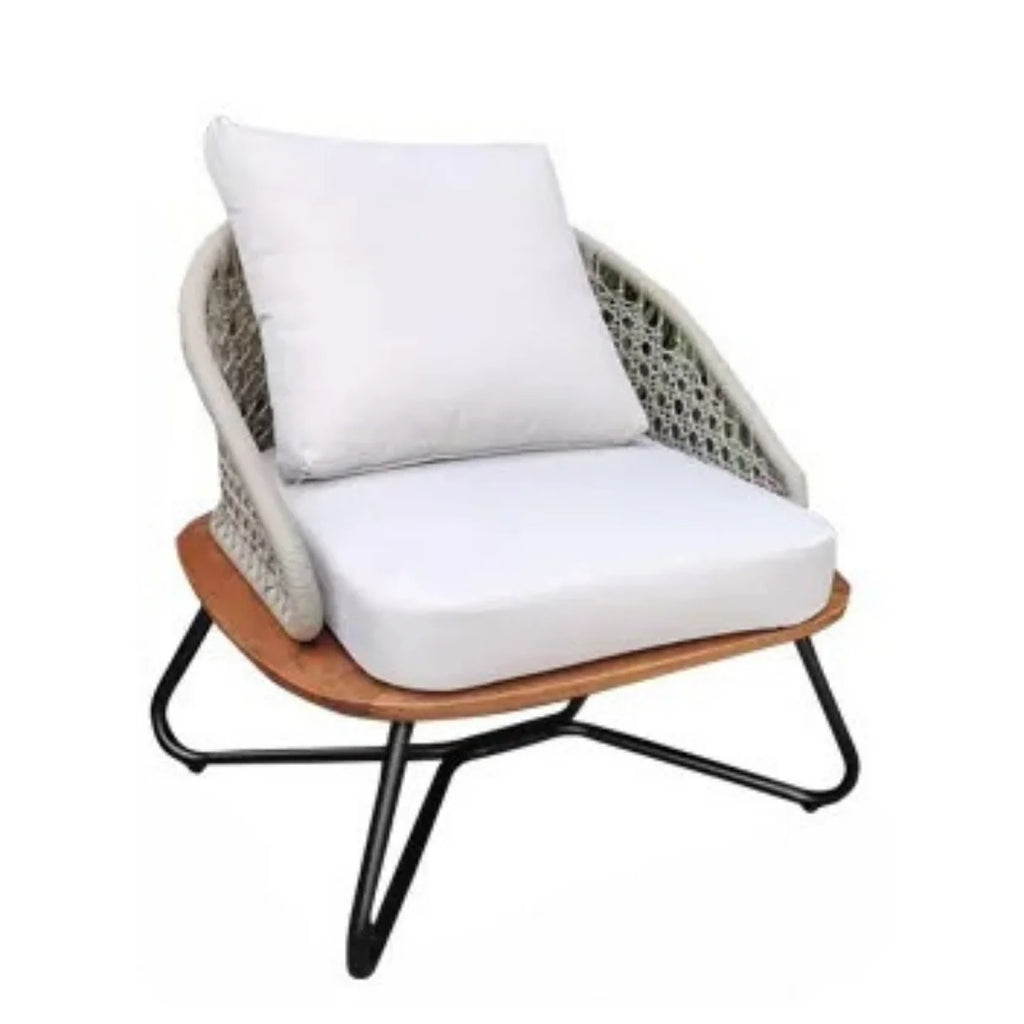 VIRASAT FURNITURE Outdoor Rope 3-Piece Patio Set With Wooden Top Table
