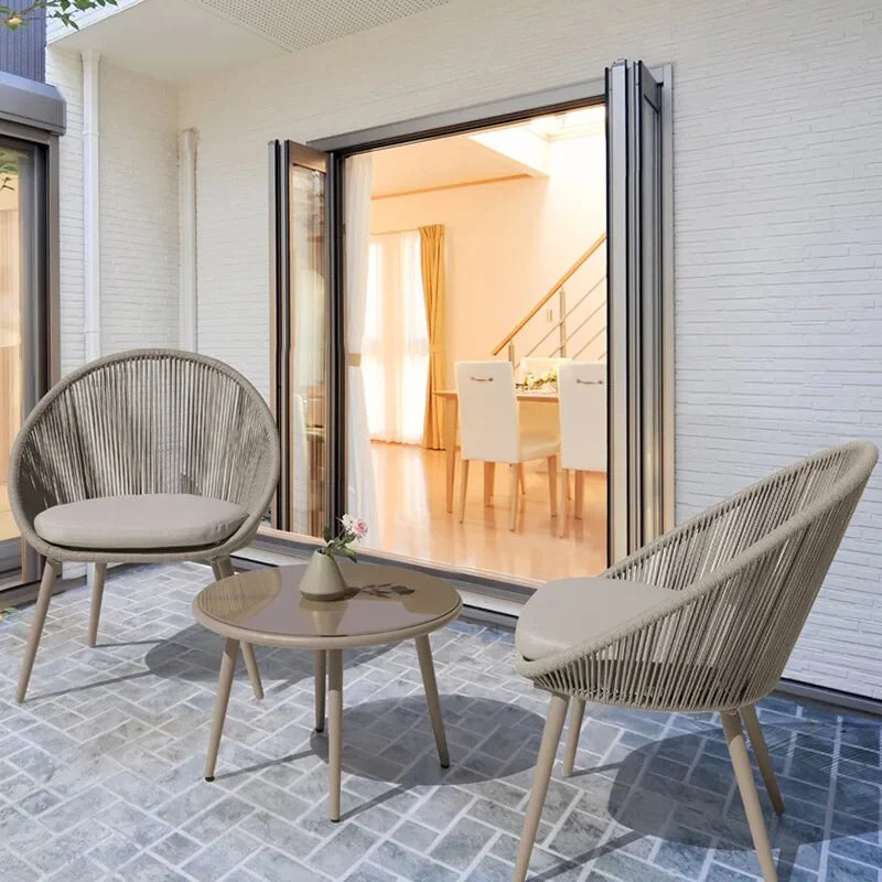 Virasat Outdoor Patio Seating Set 2 Chairs and 1 Table Set (Grey) Braided & Rope-VIRASAT FURNITURE & FURNISHING