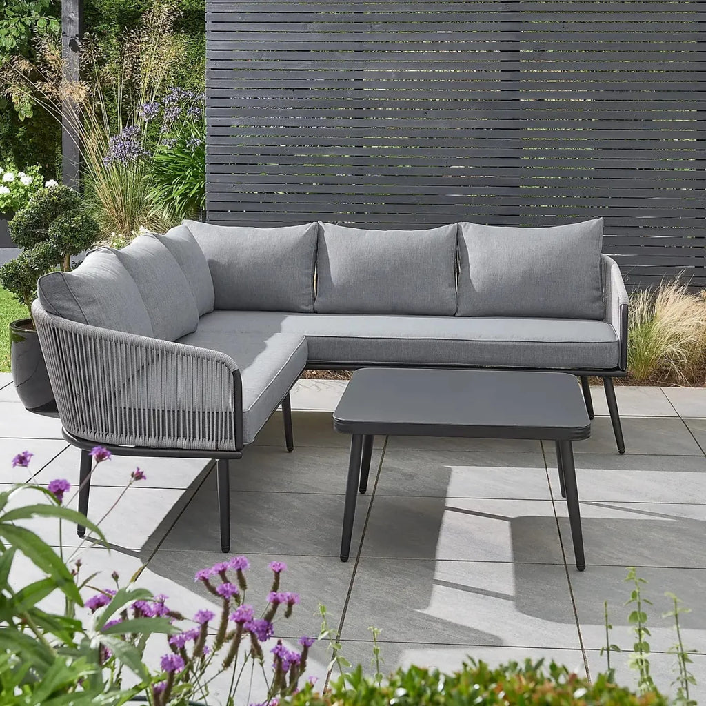 VIRASAT FURNITURE 6 SEATER L-SHAPE OUTDOOR ROPE CONVERSATION SOFA SET (GREY)