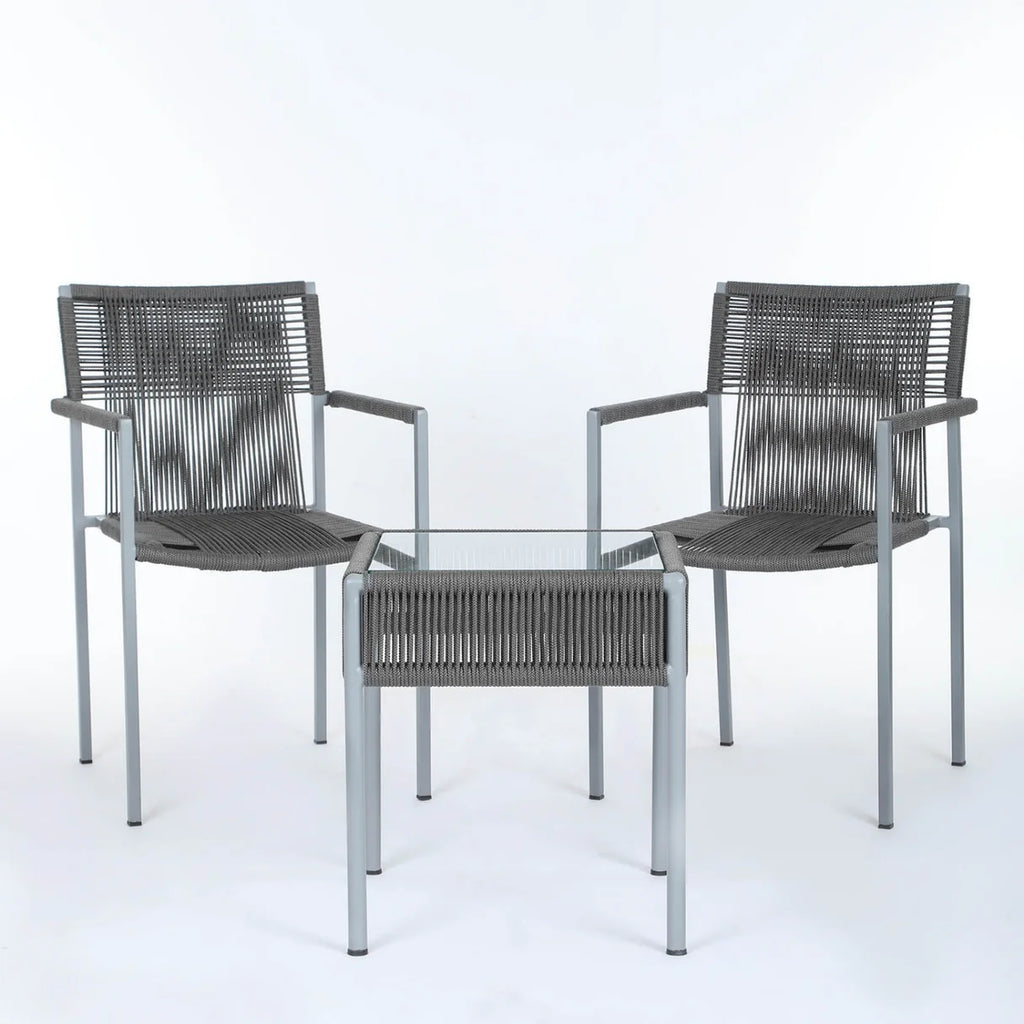 VIRASAT FURNITURE Outdoor Rope 3-Piece Patio Set (Grey)