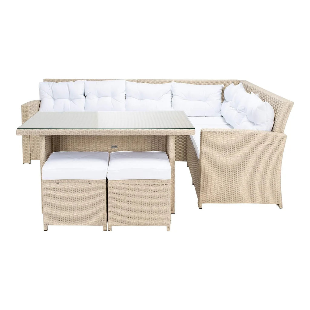 VIRASAT FURNITURE 8 SEATER L-SHAPE OUTDOOR WICKER SOFA SET 5-PIECE (BEIGE & WHITE)