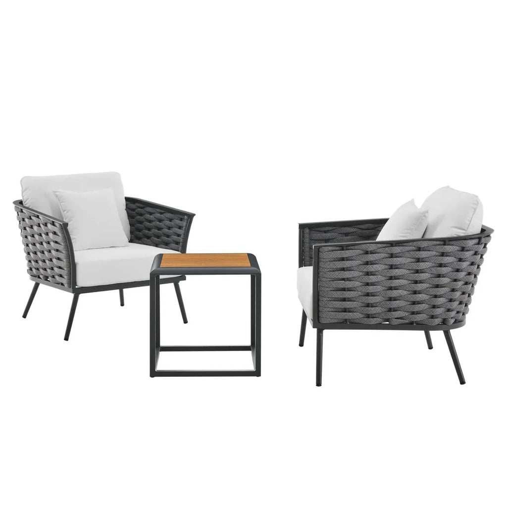 VIRASAT FURNITURE Outdoor Rope 3-Piece Patio Set With Wooden Top Table