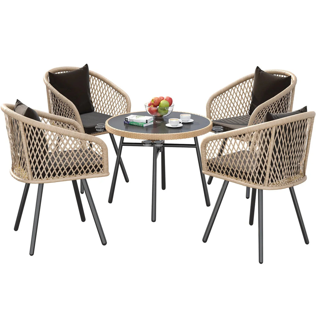 Virasat Outdoor Patio Seating Set 4 Chairs and 1 Table Set (Tan + Black)-VIRASAT FURNITURE & FURNISHING