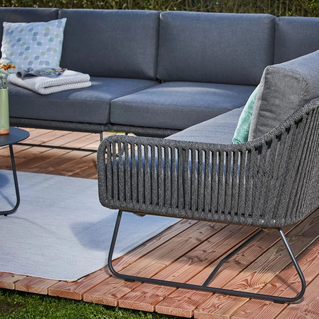 VIRASAT FURNITURE L-SHAPE OUTDOOR ROPE SOFA SET 6-SEATER WITH CENTER TABLE (GREY)