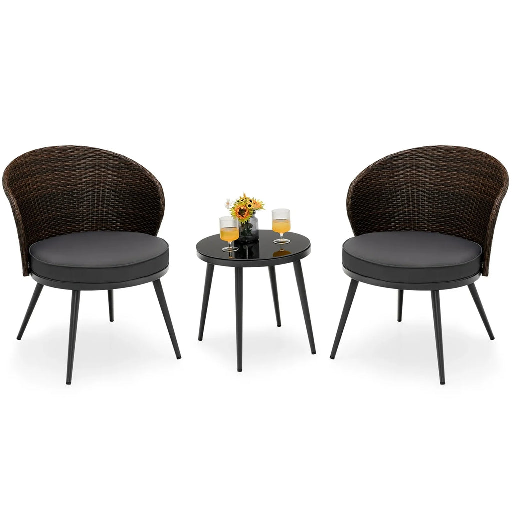 Virasat Outdoor Patio Seating Set 2 Chairs and 1 Table Set (Black + Brown)-VIRASAT FURNITURE & FURNISHING