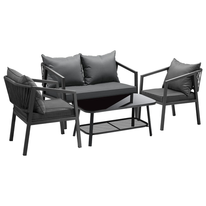 Virasat Freig Outdoor Sofa Set 2 Seater, 2 Single seater and 1 Center Table (Dark Grey) Braided & Rope