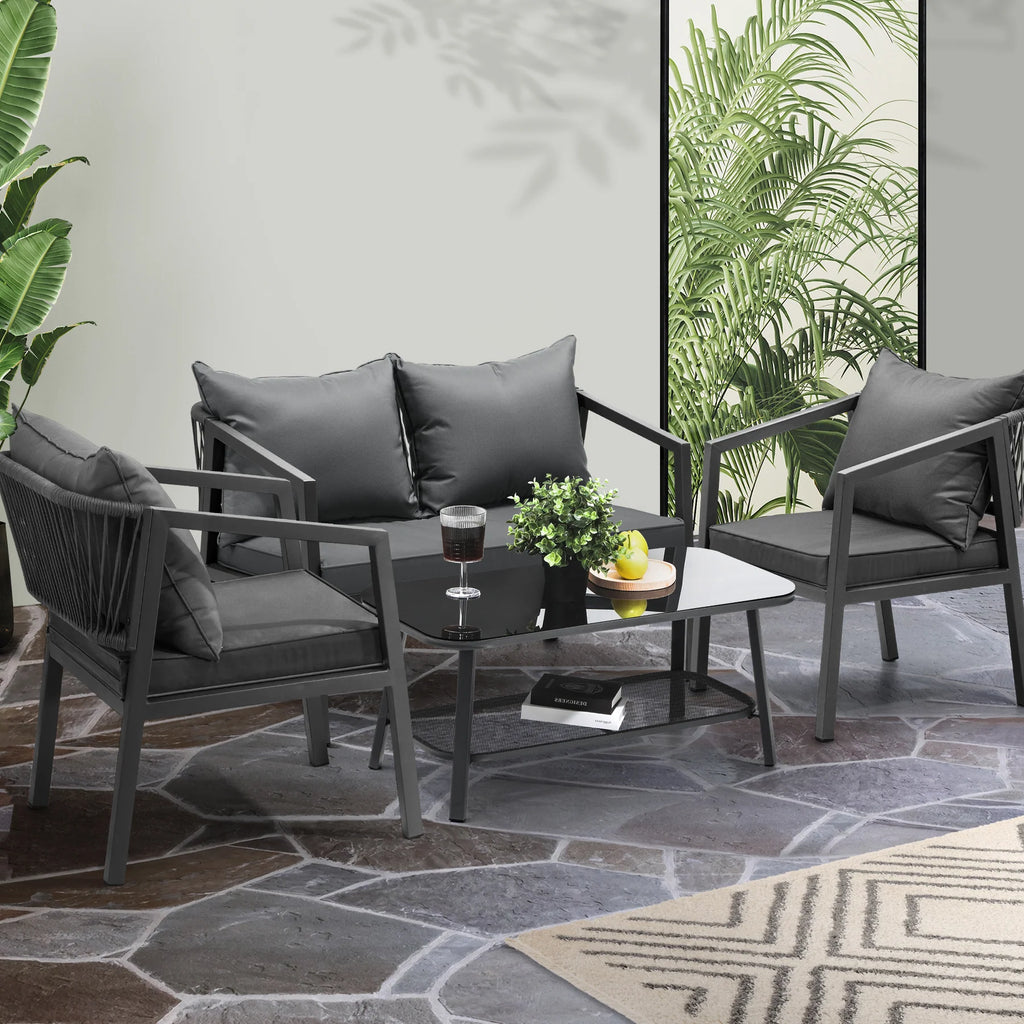 Virasat Outdoor Sofa Set 2 Seater, 2 Single Seater and 1 Center Table (Dark Grey) Braided & Rope-VIRASAT FURNITURE & FURNISHING