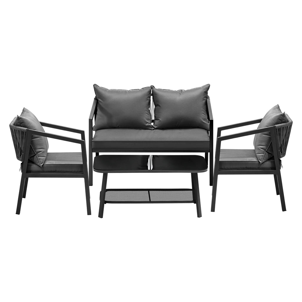 Virasat Outdoor Sofa Set 2 Seater, 2 Single Seater and 1 Center Table (Dark Grey) Braided & Rope-VIRASAT FURNITURE & FURNISHING