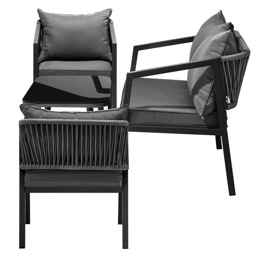 Virasat Outdoor Sofa Set 2 Seater, 2 Single Seater and 1 Center Table (Dark Grey) Braided & Rope-VIRASAT FURNITURE & FURNISHING