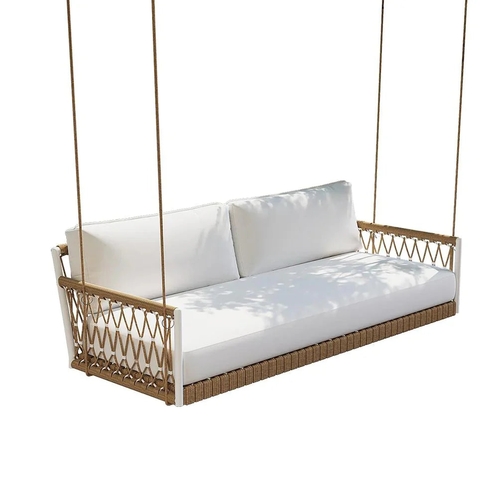 Virasat Three Seater Hanging Swing Without Stand For Balcony, Garden Swing (Tan + White)-VIRASAT FURNITURE & FURNISHING