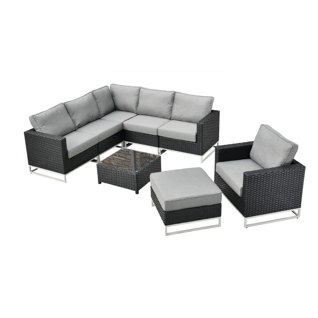 VIRASAT FURNITURE L-SHAPE OUTDOOR RATTAN WICKER SOFA SET 7-SEATER