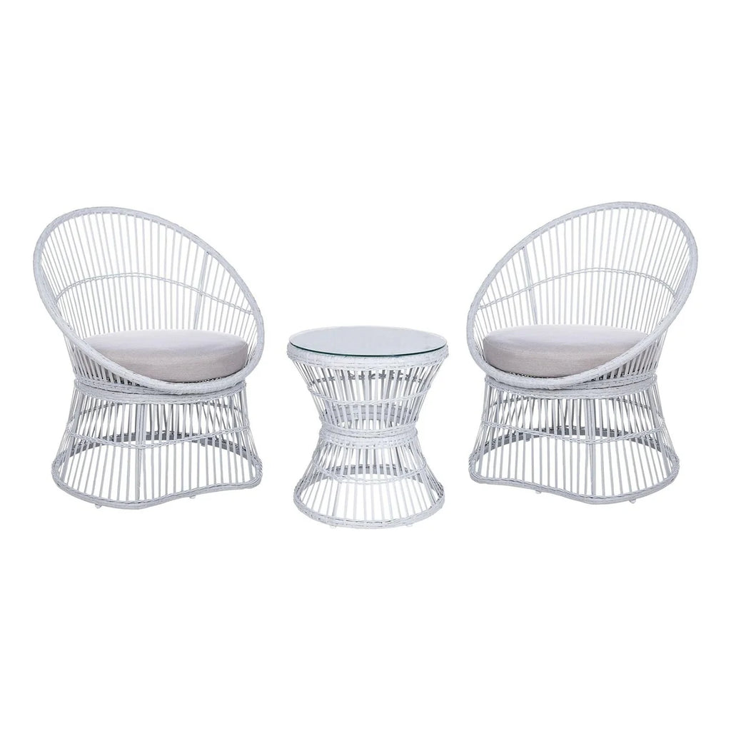 VIRASAT FURNITURE Outdoor Wicker Patio Set with Glass Top Table