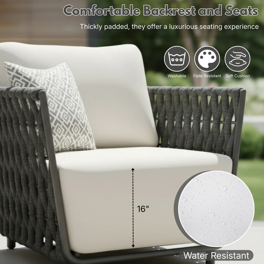 VIRASAT FURNITURE Outdoor Rope 3-Piece Patio Sofa Set (Grey & Off-White)
