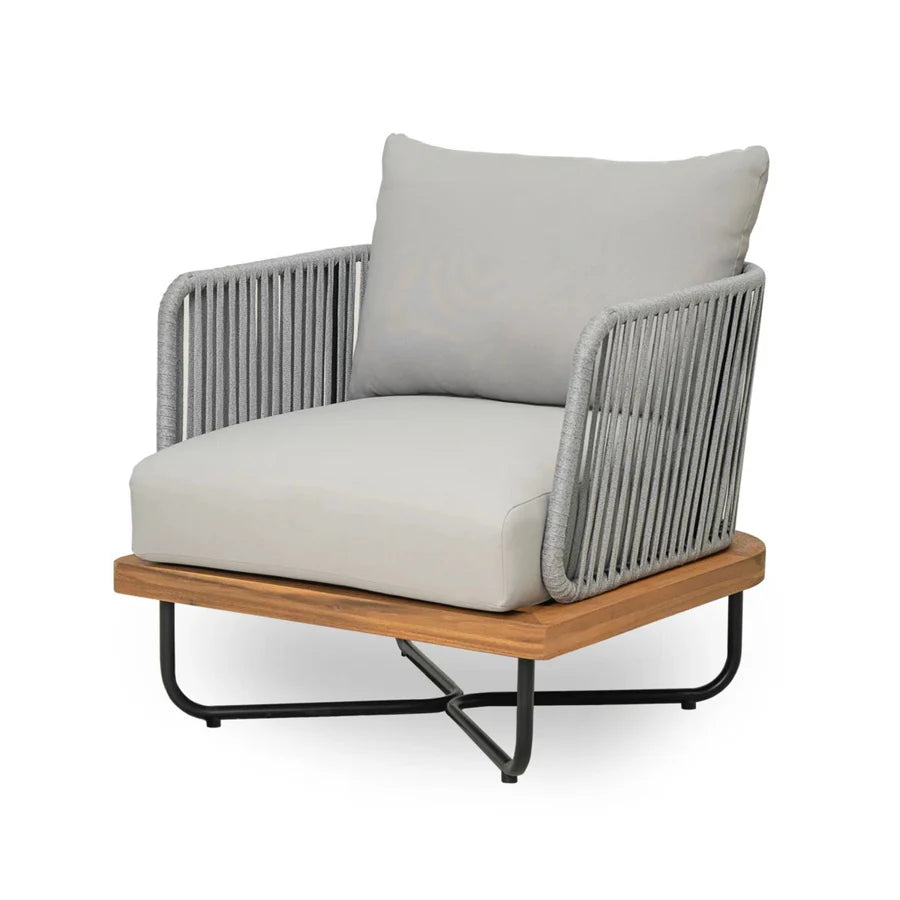 VIRASAT FURNITURE OUTDOOR 6-PIECE ROPE WOVEN CONVERSATION SOFA SET WITH WOODEN TOP TABLE (GREY)
