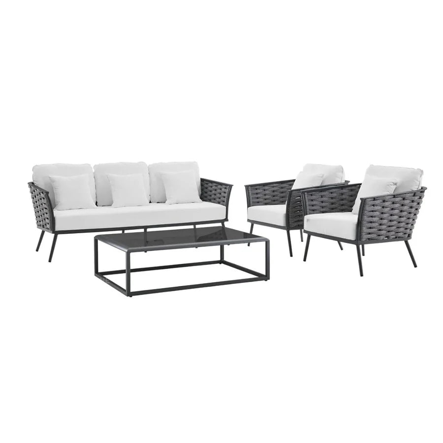 VIRASAT FURNITURE 6-PIECE OUTDOOR ROPE SOFA SET 6-SEATER (GREY & WHITE)