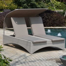 Virasat Outdoor Poolside Sunbed with Cushion Daybed | Luxury Garden Sunlounger for India (Light Grey)