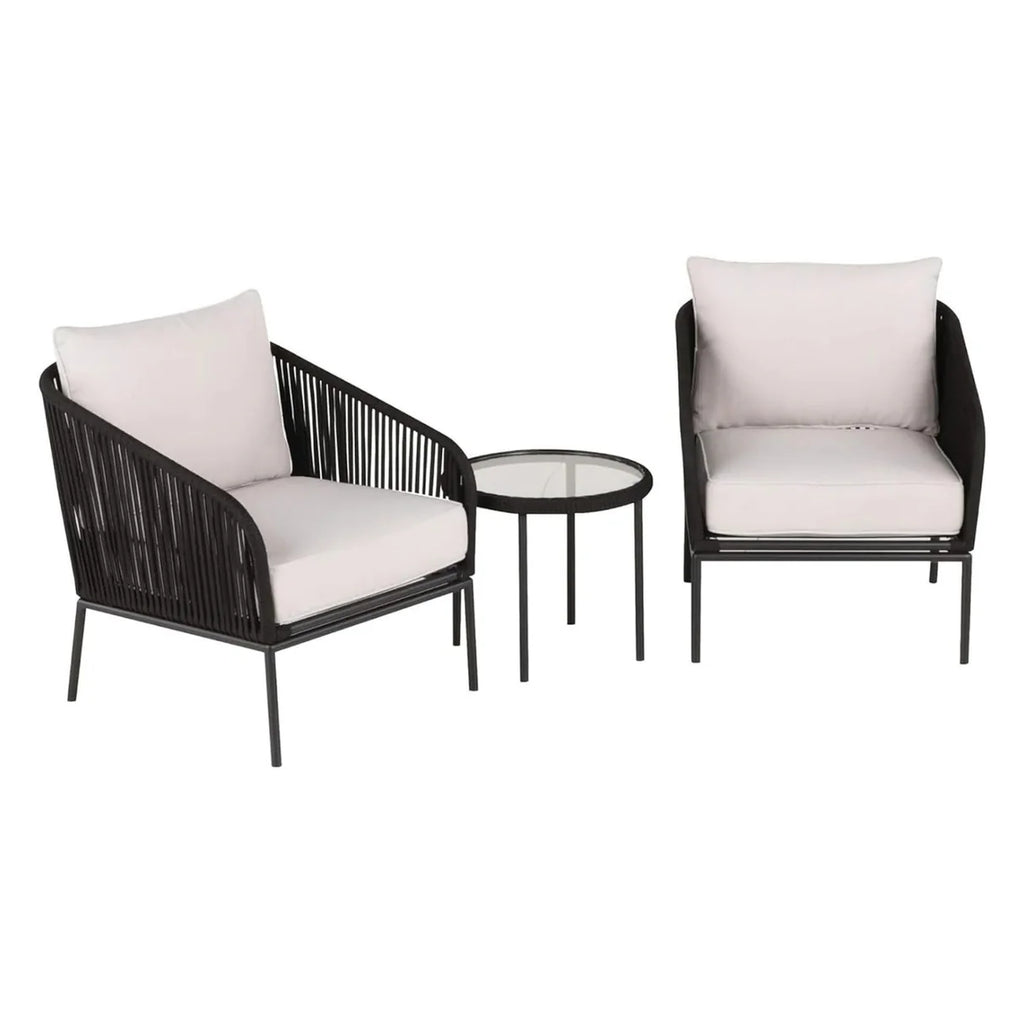 VIRASAT FURNITURE 3 Piece Outdoor Rope Bistro Set (Black & White)