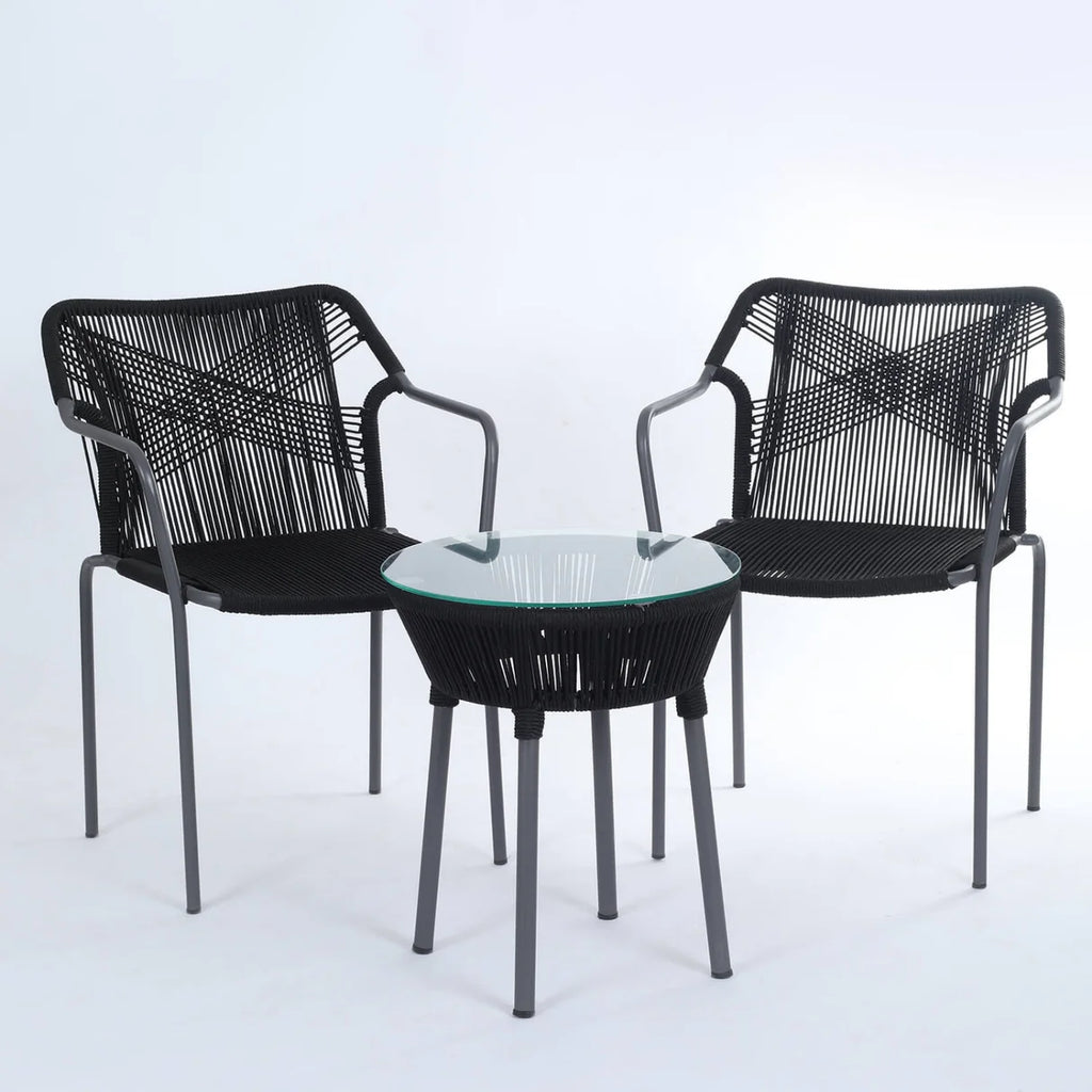 VIRASAT FURNITURE 3-Piece Outdoor Grey Rope Patio Set with Cushions & Center Table