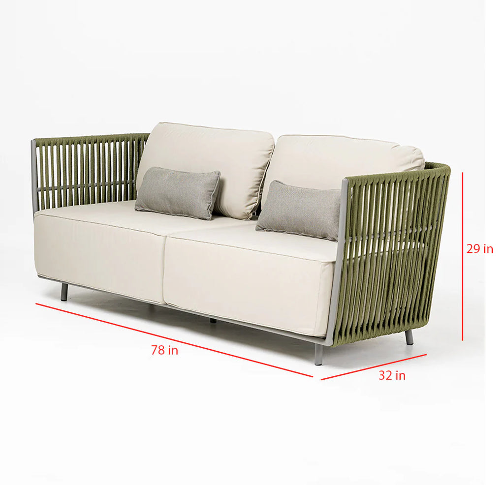 Virasat Outdoor Garden Balcony Sofa Set 3 Seater, 2 Seater and Single Seater With 1 Table Set, Braid & Rope (Green + Beige)-VIRASAT FURNITURE & FURNISHING