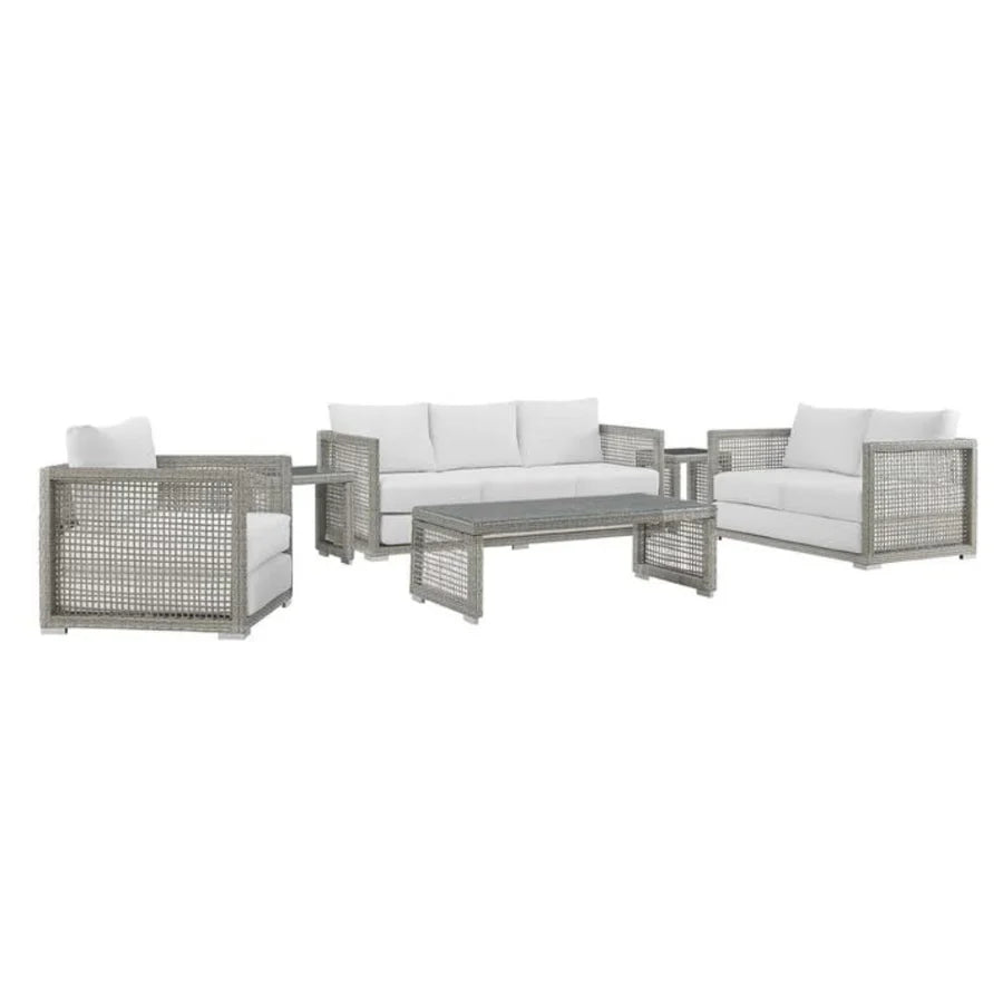 VIRASAT FURNITURE OUTDOOR WICKER WOVEN 6 PIECES SECTIONAL PATIO FURNITURE SET (GREY)
