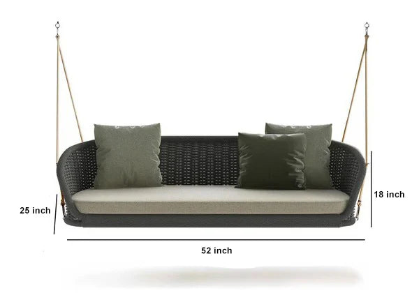 Virasat Double Seater Hanging Swing Without Stand For Balcony, Garden Swing (Dark Grey) Braided & Rope-VIRASAT FURNITURE & FURNISHING