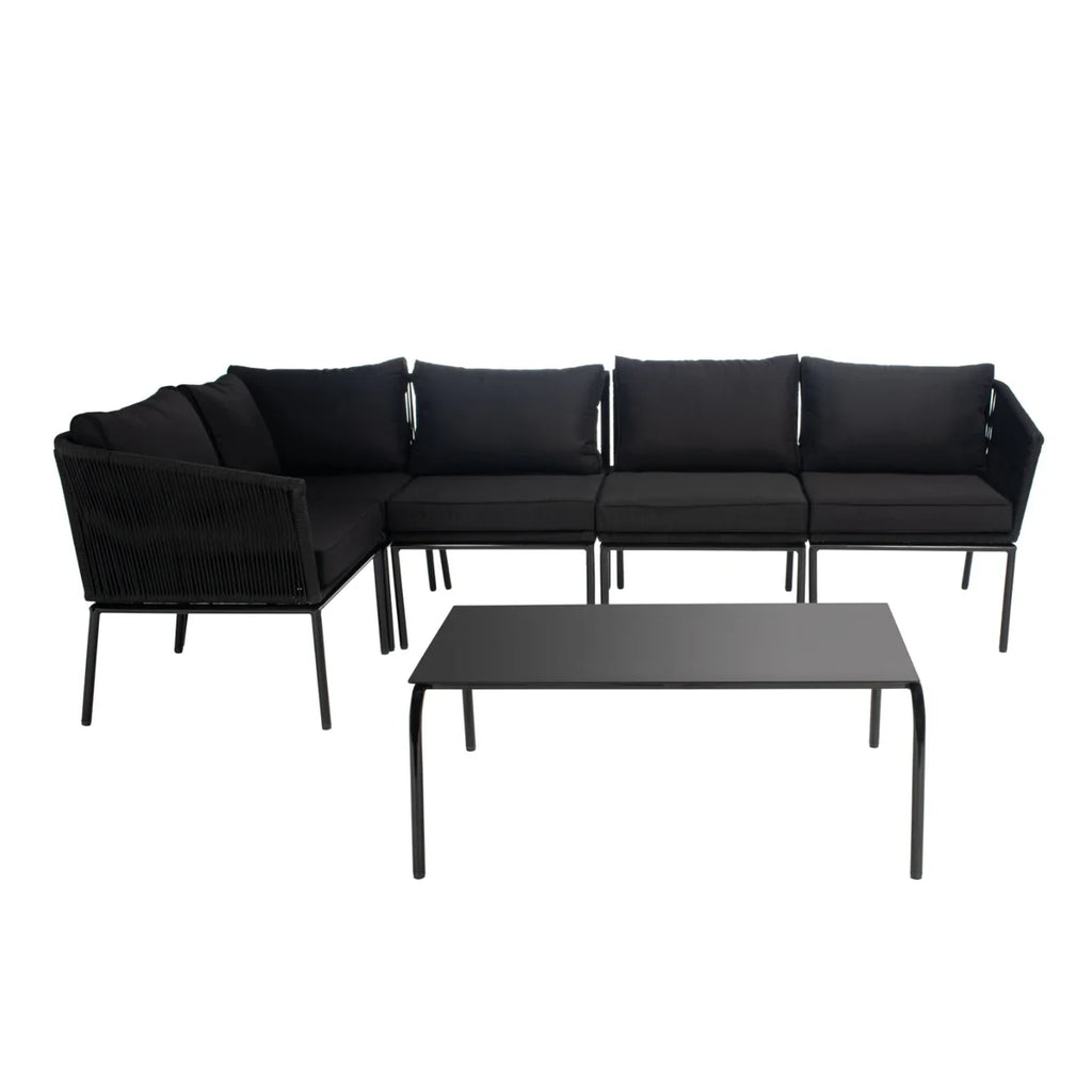 VIRASAT FURNITURE 6 SEATER L-SHAPE OUTDOOR BLACK ROPE SOFA SET