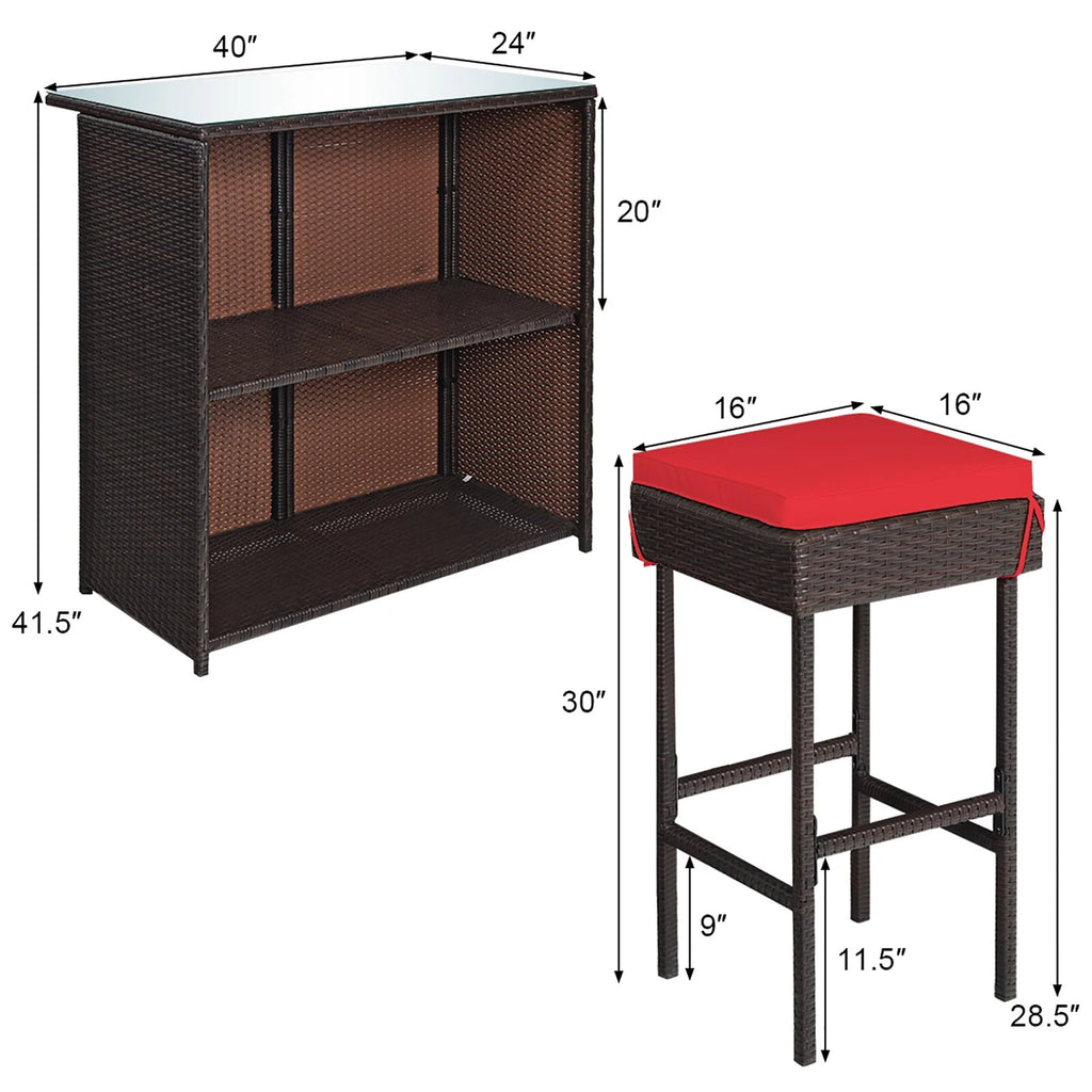 Virasat Outdoor Patio Bar Sets 2 Chairs 1 Table Dark Brown-VIRASAT FURNITURE & FURNISHING