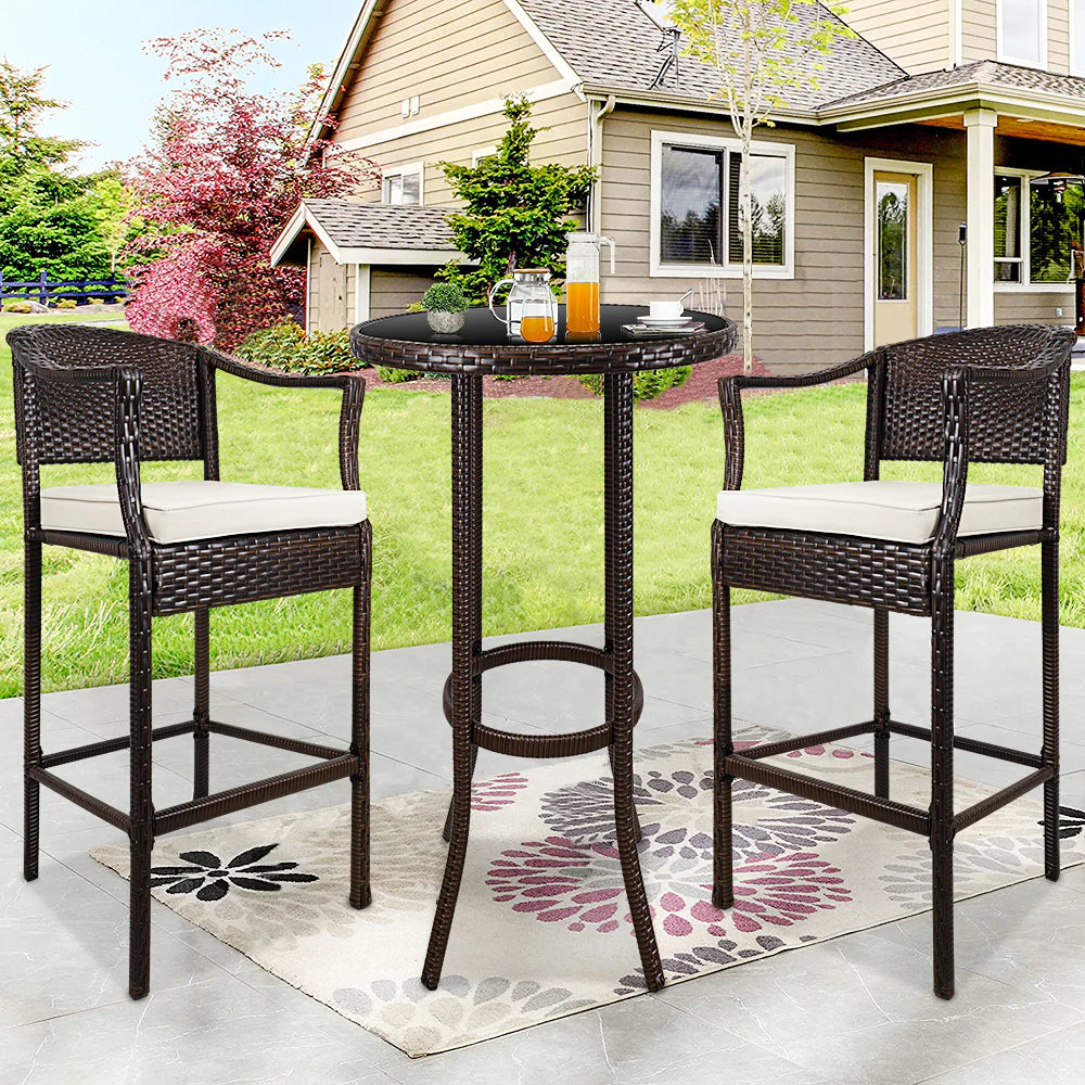 Virasat Fiore Outdoor Patio Bar Sets 2 Chairs and 1 Table (Brown)