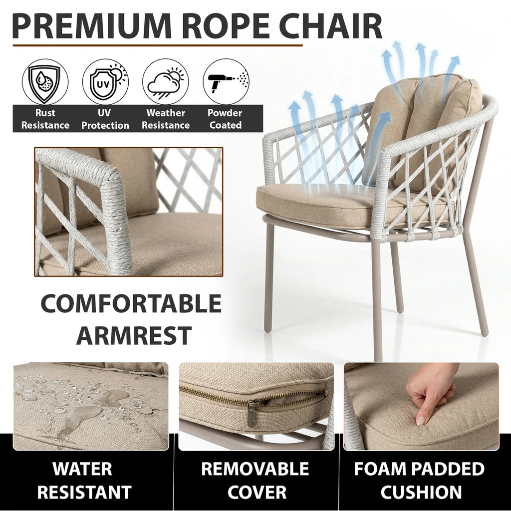 VIRASAT FURNITURE SURFER OUTDOOR PATIO SEATING SET 2 CHAIRS AND 1 TABLE SET (GREY) BRAIDED & ROPE