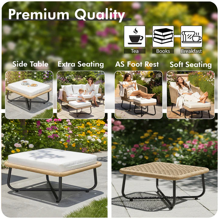 VIRASAT FURNITURE OUTDOOR ROPE SOFA SET 7-SEATER WITH 2 OTTOMANS (TAN)