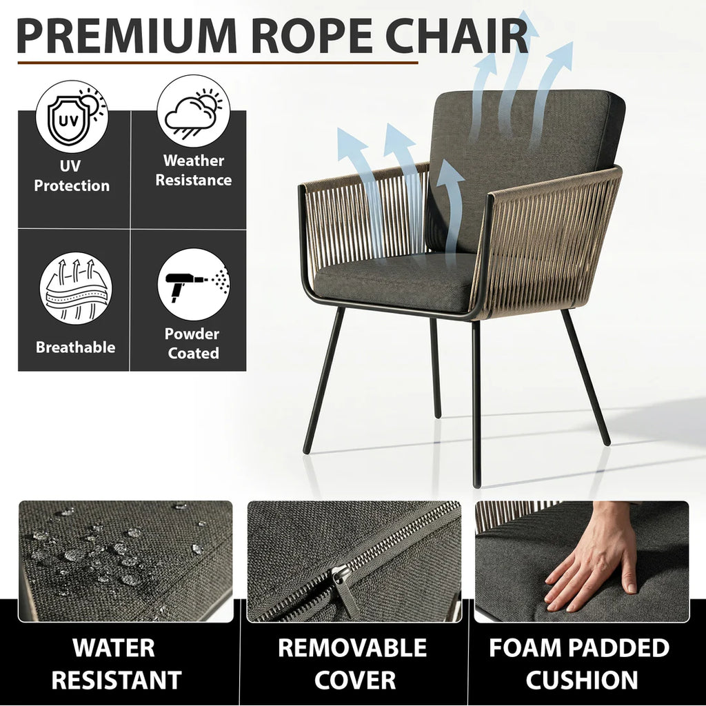 VIRASAT FURNITURE ODILA OUTDOOR PATIO SEATING SET 2 CHAIRS AND 1 TABLE SET (GREY+BROWN) BRAIDED & ROPE